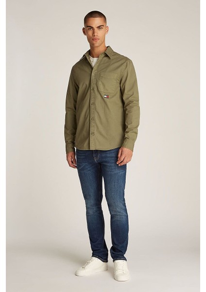Erkek Tjm Regular Fit Düz Gömlek - Yeşil