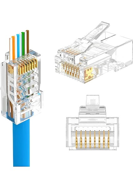 Yeni Nesil Ez RJ45 Sıkma Pensesi RJ11 RJ12 RJ45 Network Ağ Pense + Kablo Tester + 10 Adet Yeni Nesil Ez RJ45 Jack Konnektör + 10 Adet Cover Kılıf Set Paket