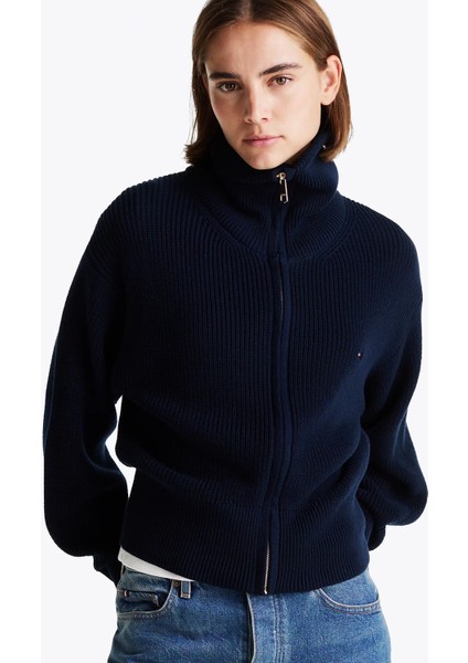 Kadın Th Cardigan Stitch Fermuarlı Hırka - Lacivert