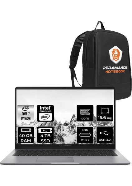 Expertbook P1 Intel Core I7 13620H 40GB 4tb SSD 15.6" Fhd Fdos Taşınabilir Bilgisayar & Per4 Çanta P1503I716512G0DP325