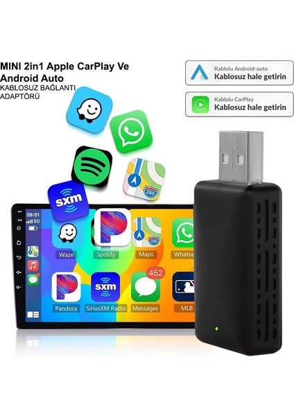 Araç Içi Apple Android Cihazlar Için Usb ve Type-c 2in1 USB Mini Carplay Adaptörü