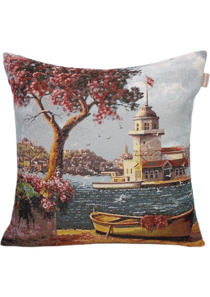 Belıeve Kız Kulesi Jakarlı Dokuma Goblen Dekoratif Istanbul Manzaralı Kırlent 45*45