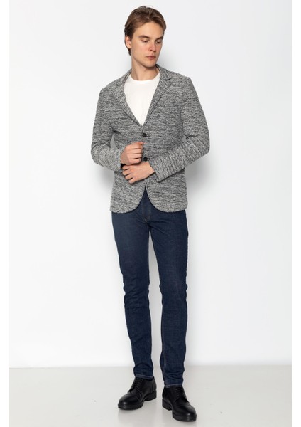 Erkek Slim Fit Çok Cepli Düğmeli Astarsız Örme Blazer Rahat Ceket