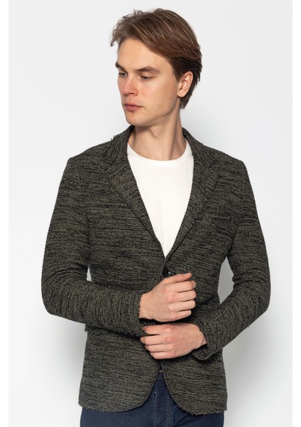 Erkek Slim Fit Çok Cepli Düğmeli Astarsız Örme Blazer Rahat Ceket