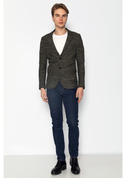 Erkek Slim Fit Çok Cepli Düğmeli Astarsız Örme Blazer Rahat Ceket