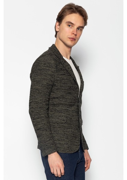 Erkek Slim Fit Çok Cepli Düğmeli Astarsız Örme Blazer Rahat Ceket