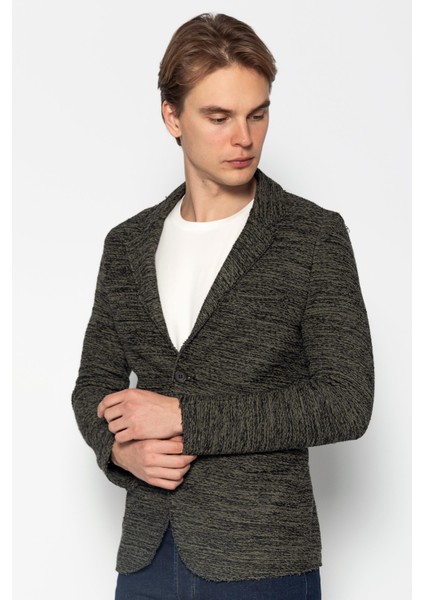Erkek Slim Fit Çok Cepli Düğmeli Astarsız Örme Blazer Rahat Ceket