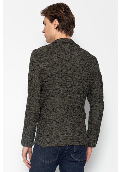 Erkek Slim Fit Çok Cepli Düğmeli Astarsız Örme Blazer Rahat Ceket