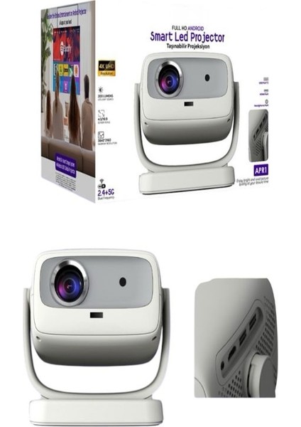 APR01 4K UHD Akıllı Taşınabilir LED Projeksiyon Cihazı Full Hd 2.4+5g Wi-Fi Ev Sineması Projeksiyonu