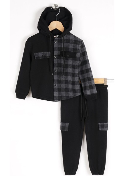 Kapüşonlu Uzun Kol Ekoselı Ceplı Antrasit Renk Erkek Çocuk Esofman Takım fırsatları