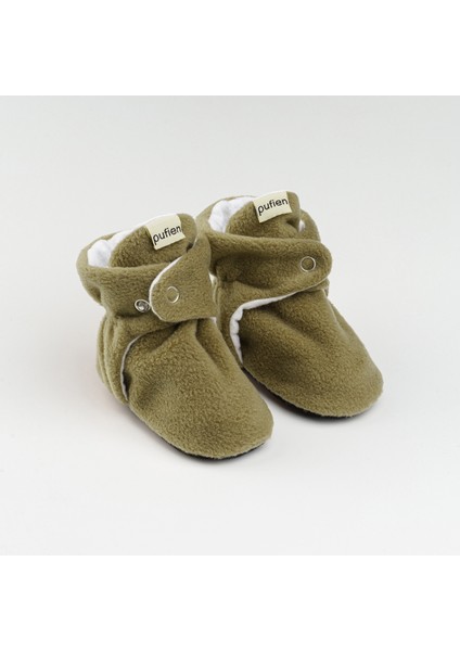 Haki, Organik Pamuk Astarlı, Bebek Pandufu, Kaydırmaz Tabanlı Ilk Adım Ev Patiği