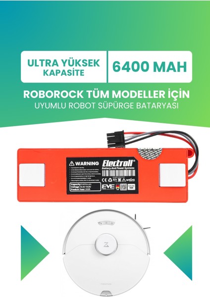 Roborock Tüm Modeller Için Uyumlu Batarya (YÜKSEK KAPASİTE) 6400mah Robot Süpürge Pili
