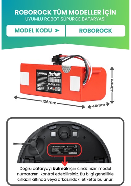 Roborock Tüm Modeller Için Uyumlu Batarya (YÜKSEK KAPASİTE) 6400mah Robot Süpürge Pili fiyatları
