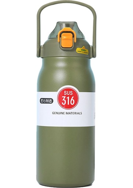 316 L Çelik Yeşil 800 ml Pipetli ve Kulplu Matara Suluk CIN945