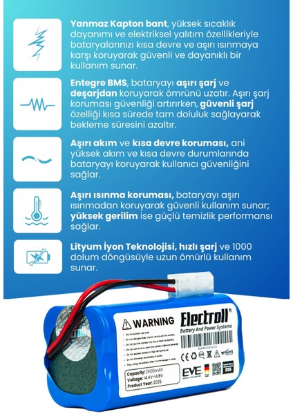 Iseelıfe Pro3s Uyumlu Batarya (ORJİNAL KAPASİTE) 2600mah Pil Robot Süpürge Bataryası modelleri