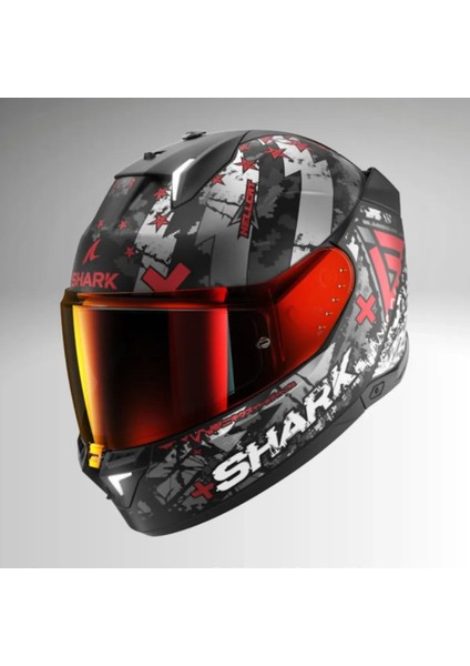 0342 Shark Skwal I3 Hellcat Mat Kapalı Kask Kırmızı Siyah Beyaz