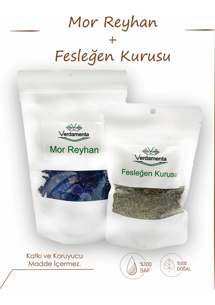 Kuru Fesleğen ve Mor Reyhan 2'li Set - Aromatik ve Doğal Baharatlar (50 gr 20 gr)