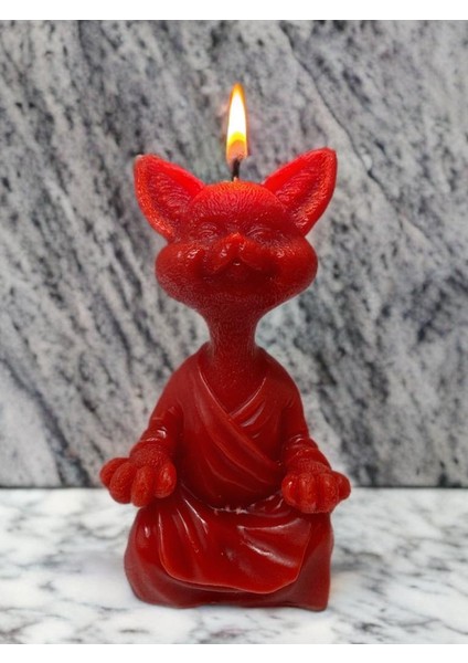 Dekoratif Hediyelik Meditasyon Yapan Kedi Şeklinde Mum