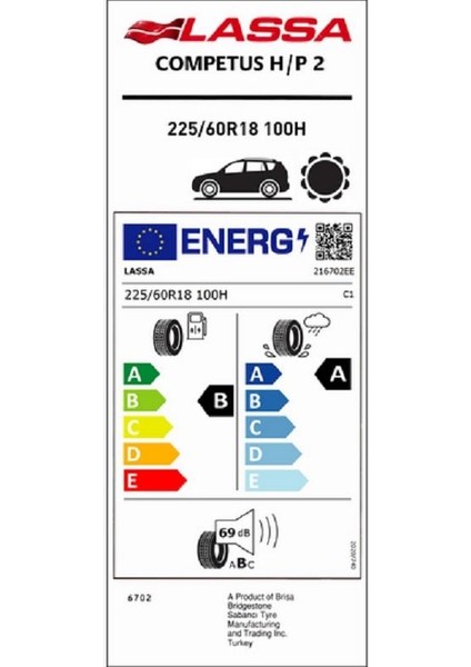 225/60 R18 100h Competus H/P 2 4x4 Suv Yaz Lastiği (Üretim Yılı:2025)