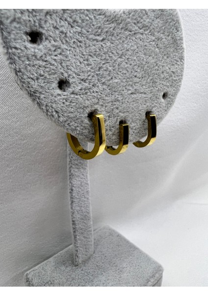 Çelik Gold Renk Üçlü Set Küpe modelleri