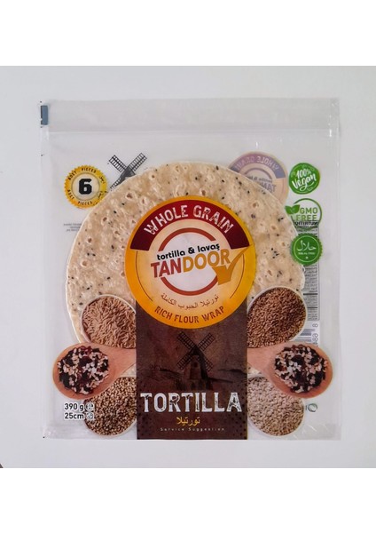 Tandoor Lavaş & Tortilla 1 Ad.tam Buğdaylı 10'lu 25 cm 650 gr + 1 Ad. Tam Tahıllı 6'lı 25 cm 390 gr