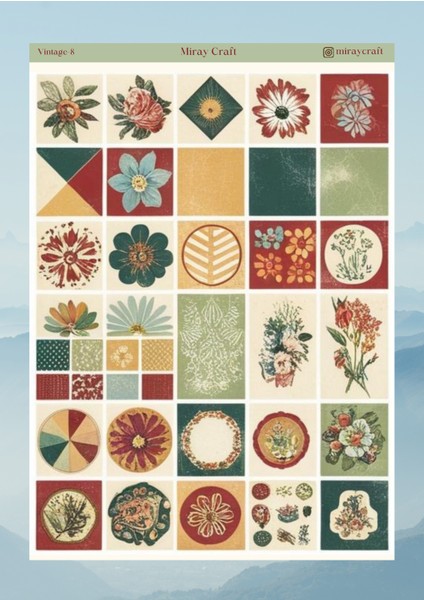 Vintage Temalı 12*17 cm Sticker/scrapbook, Bullet Journal, Planlayıcı, Ajanda Için
