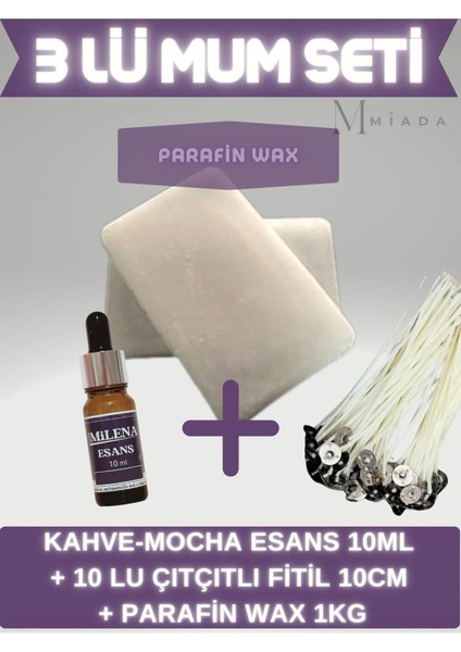 Kokulu Mum Yapım Seti Kahve (Mocha) Esans 10 ml + 10 Fitil + 1 kg Parafin Wax
