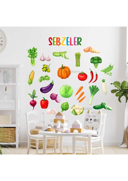 Sebzeler Eğitici Anaokulu Çocuk Odası Kreş Duvar Kapı Cam Sticker Seti fiyatları