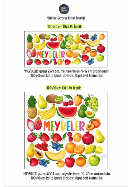 Meyveler Eğitici Anaokulu Çocuk Odası Kreş Duvar Kapı Cam Sticker Seti modelleri