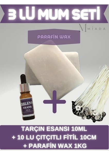 Kokulu Mum Yapım Seti Tarçın Esansı 10 ml + 10 Fitil + 1 kg Parafin Wax
