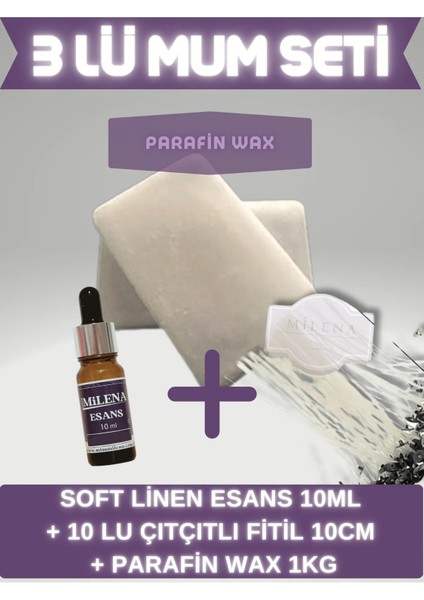 Kokulu Mum Yapım Seti Soft Linen 10 ml + 10 Fitil + 1 kg Parafin Wax
