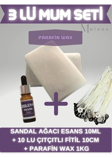 Kokulu Mum Yapım Seti Sandal Ağacı Esans 10 ml + 10 Fitil + 1 kg Parafin Wax