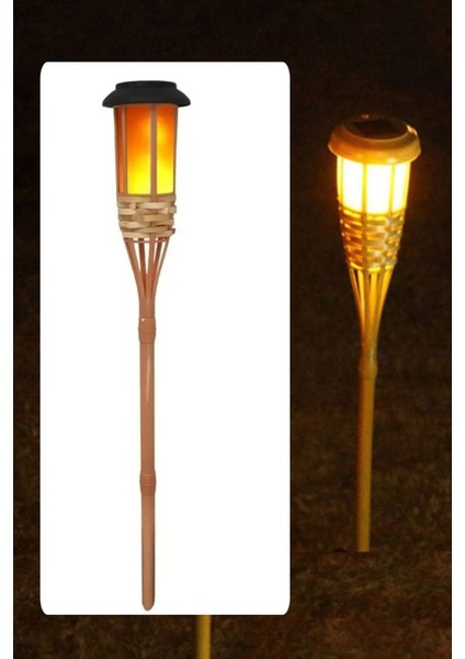 Gerçek Bambu Bahçe Aydınlatma Su Geçirmez Solar Bahçe Lambası Alev Efektli 60 cm