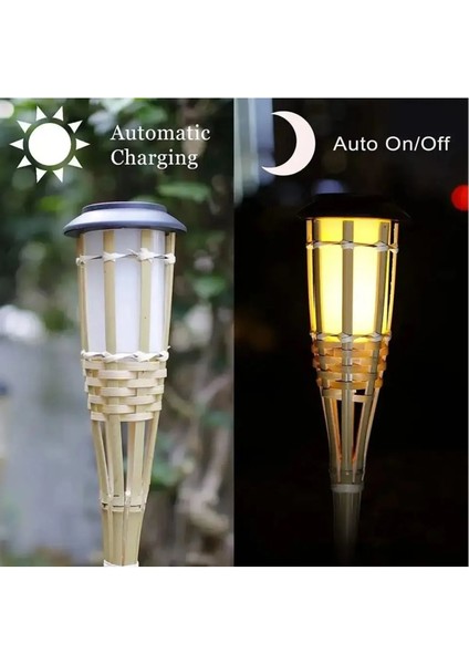 Gerçek Bambu Bahçe Aydınlatma Su Geçirmez Solar Bahçe Lambası Alev Efektli 60 cm