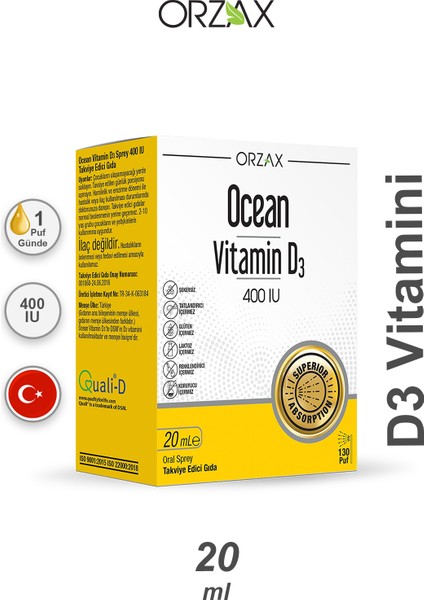 Ocean Vitamin D3 400 Iu Sprey 20ML