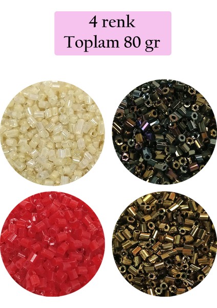 Kesme Cam Boncuk 2mm - 4 Renk - Toplam 80 Gram - BNC444
