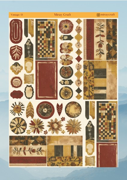 Vintage Temalı 12*17 cm Sticker / Scrapbook, Bullet Journal, Planlayıcı, Ajanda Için