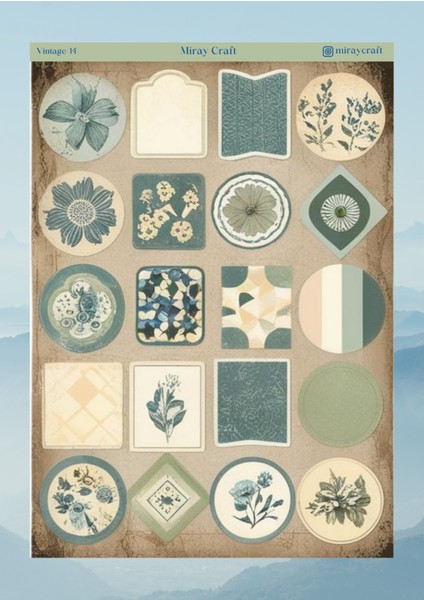 Vintage Temalı 12*17 cm Sticker/scrapbook, Bullet Journal, Planlayıcı, Ajanda Için