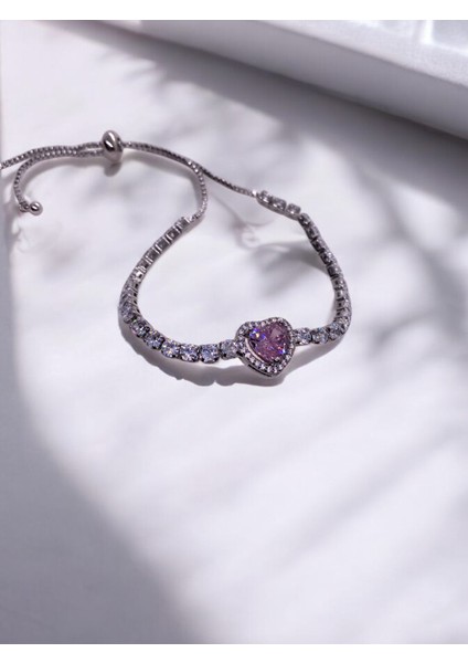 Çelik Gold Asansörlü Pembe Kalpli Bileklik modelleri