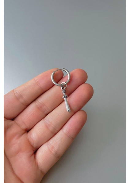Unisex Gümüş Kılıç Figürlü Sallantılı Çelik Halka Küpe fiyatları
