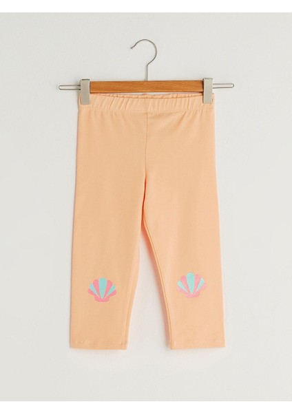 Beli Lastikli Baskılı Pamuklu Kız Çocuk 3/4 Boy Tayt