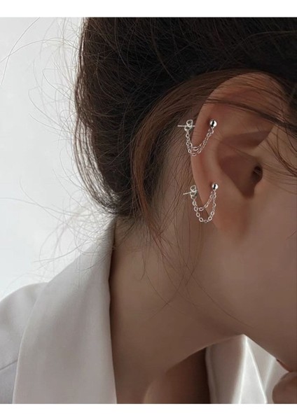 İkili Kıkırdak Zincir Küpe, Kadın Küpe, Kıkırdak Küpe