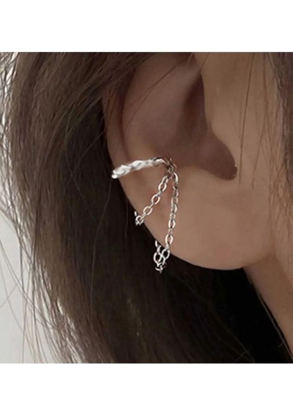 Deliksiz Kıkırdak Küpe, Zincirli Ear Cuff Kadın Küpe