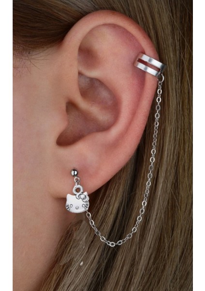 Üstten Deliksiz Hello Kitty Kıkırdak Küpe