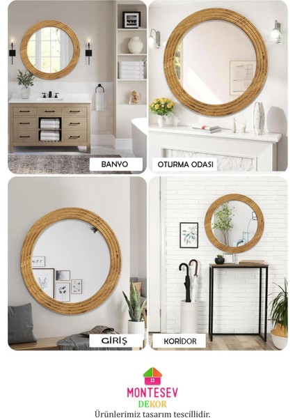 Antik Ahşap 2 Li Dekoratif Ayna Seti Yuvarlak Ayna Duvar Aynası Banyo Lavabo Aynası 56 cm -43 cm fiyatları