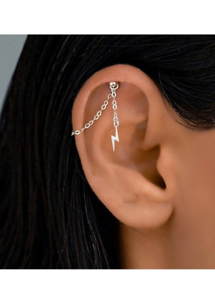 Şimşek Sallantılı Kıkırdak Küpe, Zincirli Top Küpe