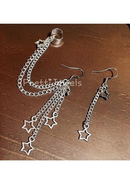 Kıkırdak İkili Yıldız Tasarım Küpe