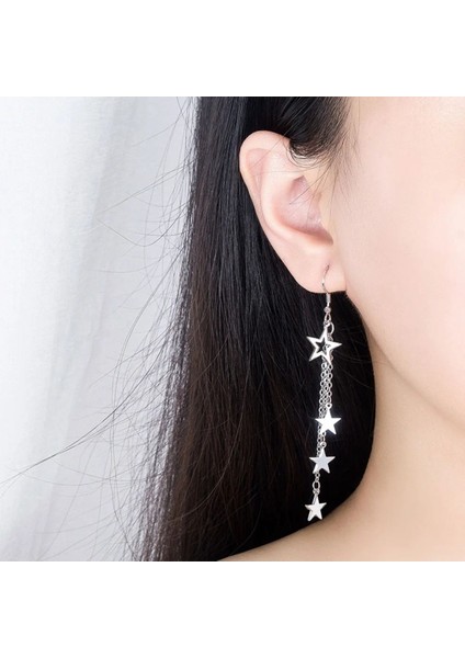 Yıldızlı Uzun Küpe Gümüş Renk Kadın Küpe fiyatları