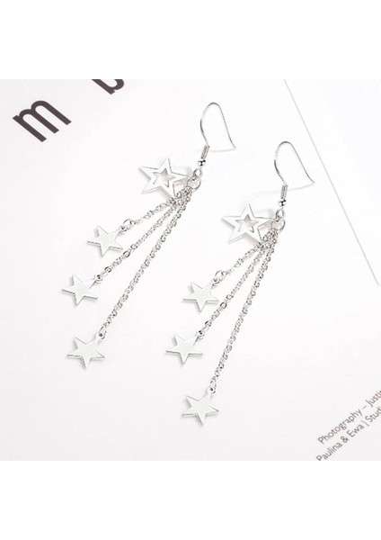 Yıldızlı Uzun Küpe Gümüş Renk Kadın Küpe fırsatları