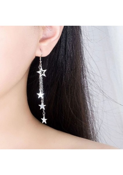 Yıldızlı Uzun Küpe Gümüş Renk Kadın Küpe indirimleri